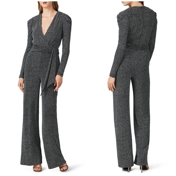 Jonathan Simkhai Black Silver Glitter Jumpsuit Puff Sleeve Stretch - Picture 1 of 15